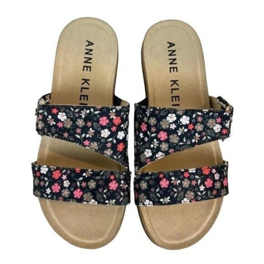 Anne Klein iFlex Women's Quetzel Flat Slide Sandals Size 6 Preppy Navy Floral